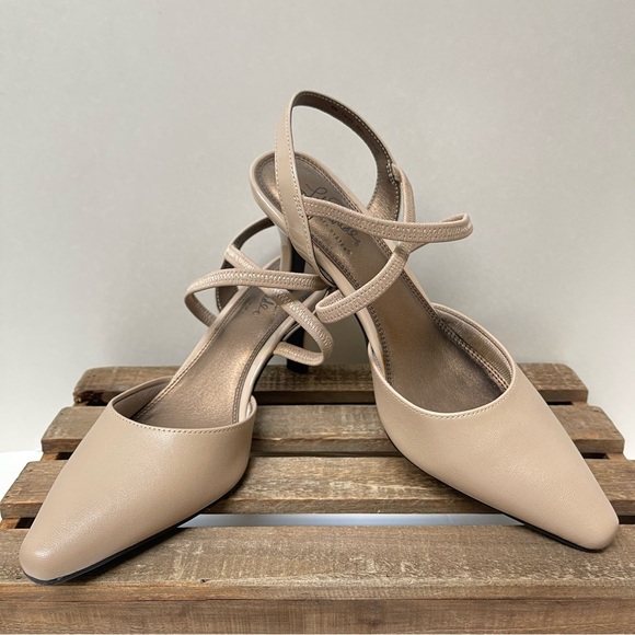 Life Stride Beige Criss Cross Strappy Heels - Picture 1 of 6